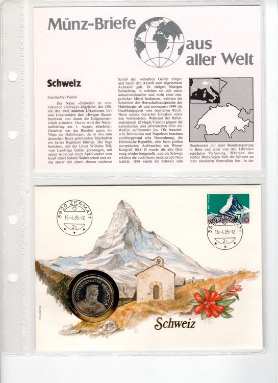 Münzbrief Zermatt mit 5 Fr. 1