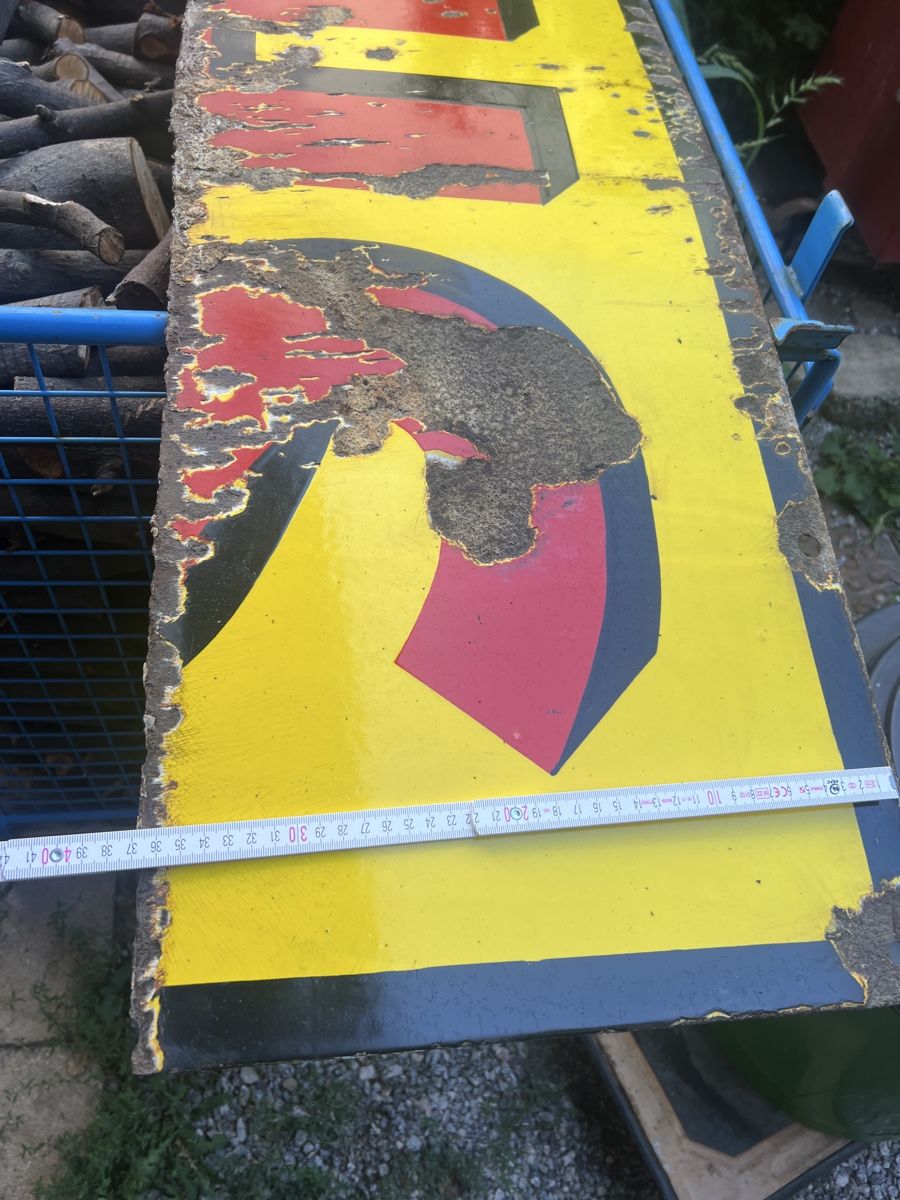 Shell Insegne: Shell Schild alt Emaill Werbeschild Tank – Usato da Mellingen venduto da Oelquelle 3
