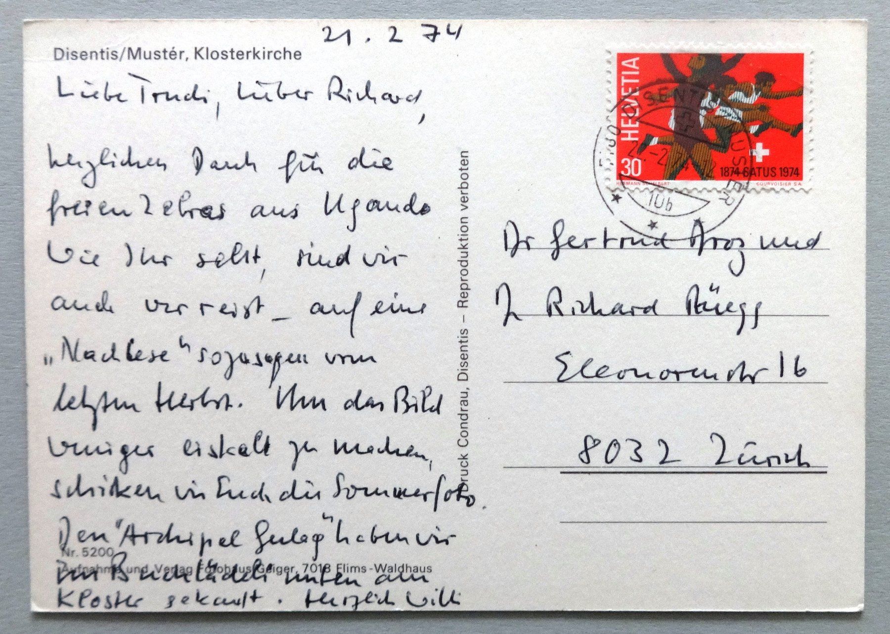 Ansichtskarten: Disentis/Mustér, Klosterkirche – Gebraucht aus Fétigny von Billy2miny 1