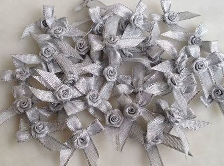 Noeud ruban brillant + rose 3 cm ARGENT