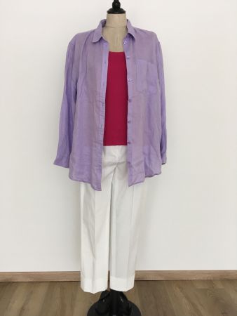 Street One Langarm Bluse lang 100 % Leinen uni hell lila 44