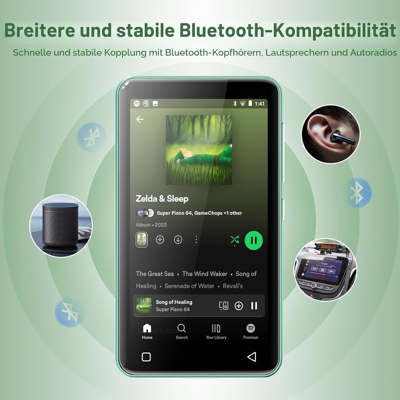 Tragbarer Mediaplayer: MP3-Player mit Bluetooth und WLAN 4" Touchscreen HiFi Grün – Neu und originalverpackt aus Schaffhausen von Alvora 5