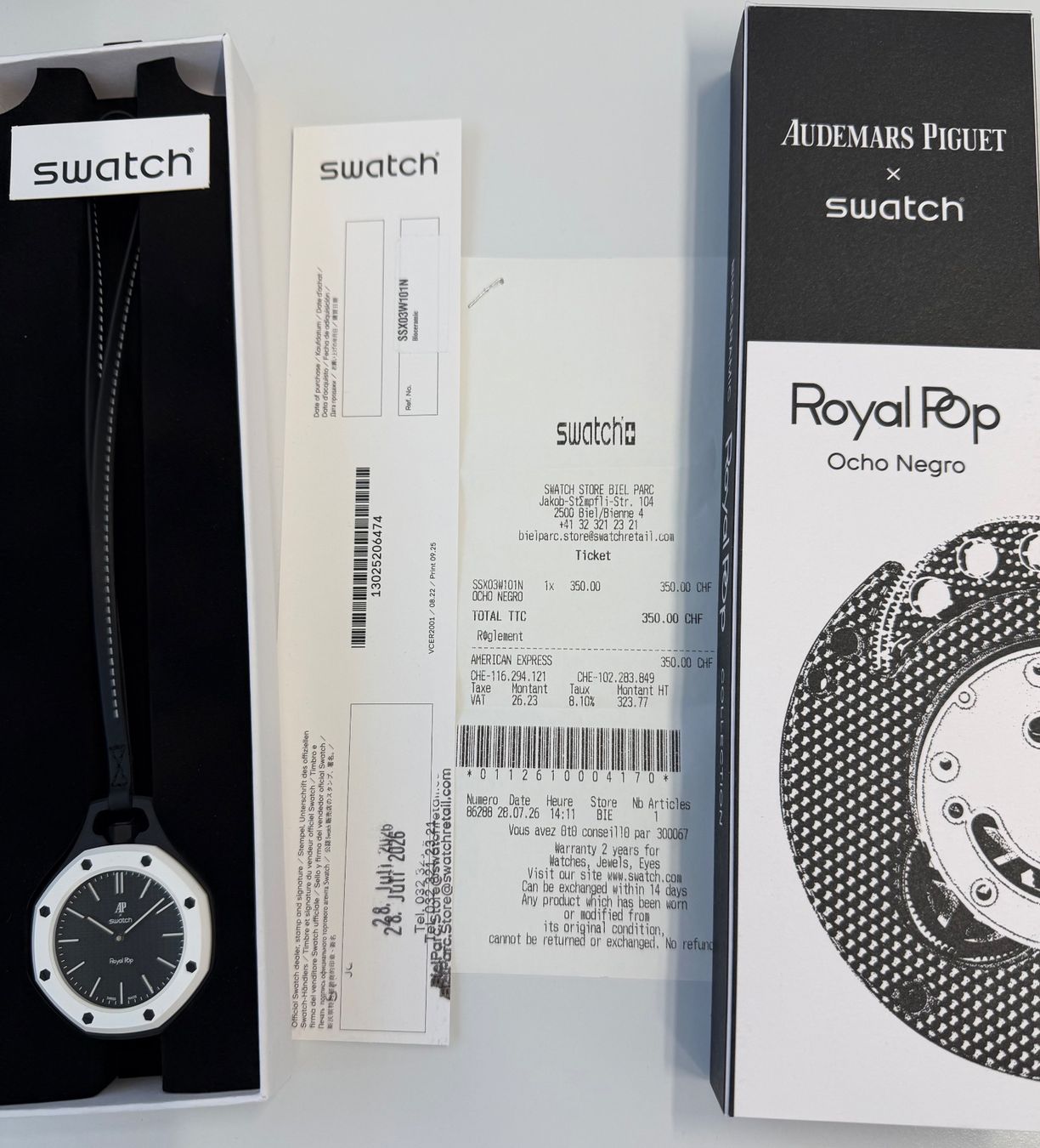 Swatch Orologi: AP x Swatch - Royal Pop Ocho Negro – Nuovo e nell'imballaggio originale da Colombier NE venduto da suburban1959 3