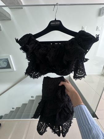 Charo Ruiz Ibiza Black Broderie Two-Piece Set – Top M / Skir