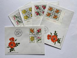 5 FDC Pro Juventute Rosen II mit Tabs 1977 ET