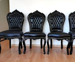 4 Barockstühle schwarz Kunstleder Gebrauchsspuren