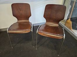 2 HolzSchalen Stuhl Vintage Stühle Metallfüsse Sitz 47/92 cm