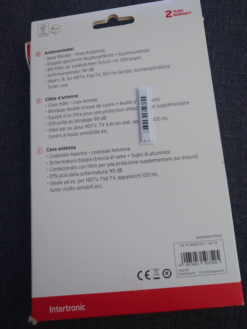 Câbles: TV-Antennenkabel Koax 1.5m – Neuf avec emballage d'origine à Basel par HansjuergRueblimaa 1