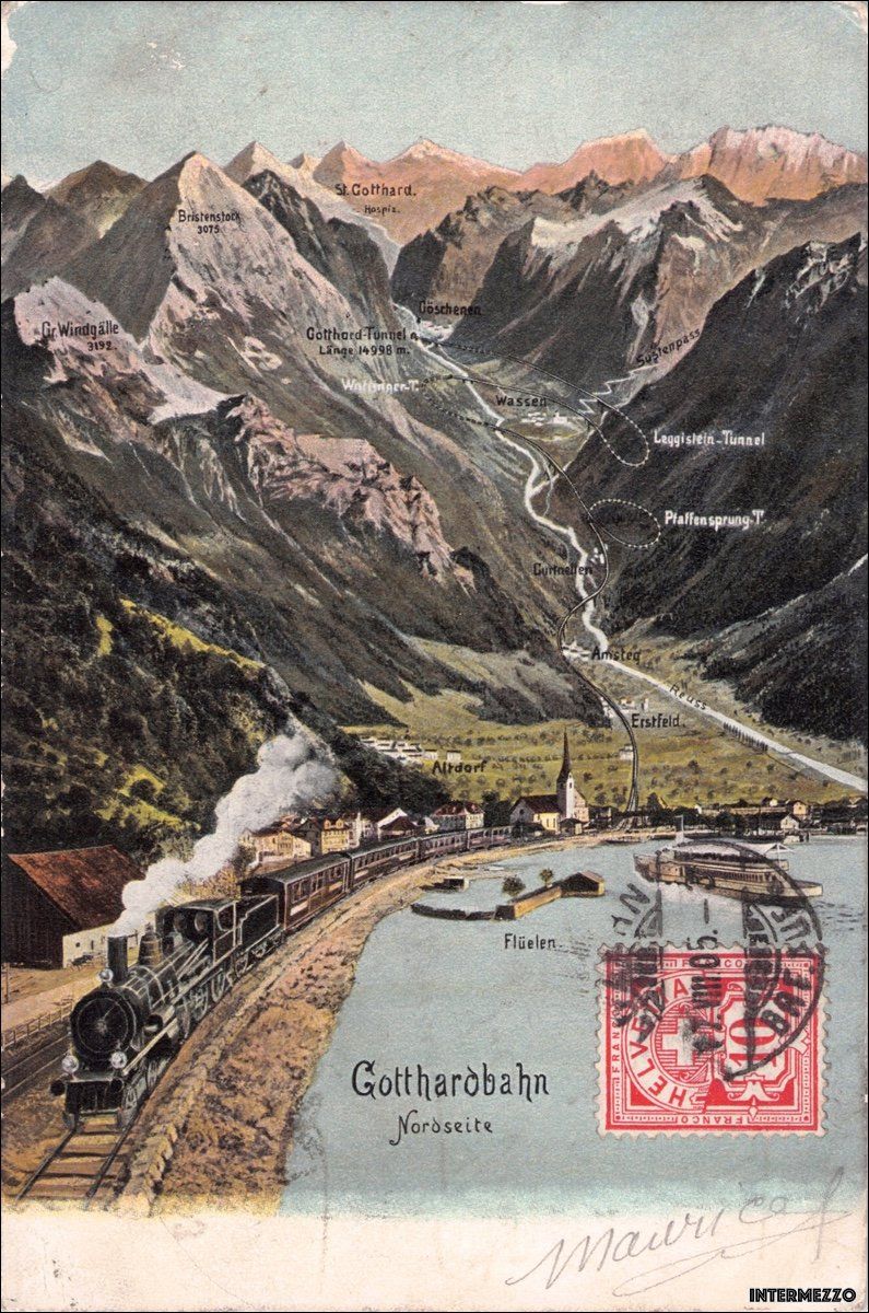 Cartes postales: Bahn // 1905 Gotthard-Bahn Dampf Flüelen – D'occasion à Basel par intermezzo12