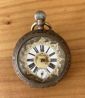 Antike Remontoir Taschenuhr - Pferdemotiv&Blumenzifferblatt