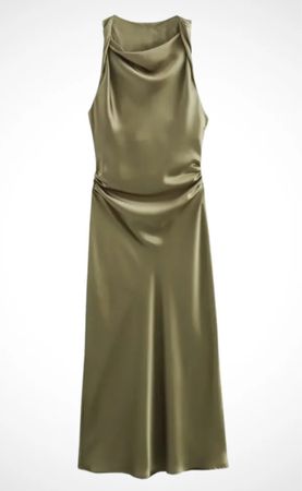 Ärmelloses Satin-Midikleid olivgrün Gr. M