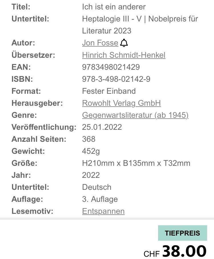 Libri: Jon Fosse: ich ist ein anderer – Nuovo (secondo la descrizione) da Buchs AG venduto da Allerleis 3