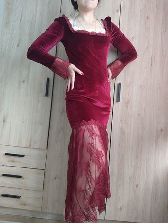 Velvet Lace Mermaid Dress - Burgundy - M- Elegant Gothic St