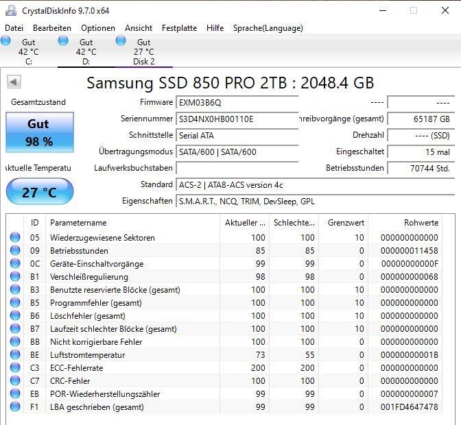 Samsung Disques durs: Samsung SSD 850 Pro 2.0TB – D'occasion à Gossau SG par luuuda_chris 2