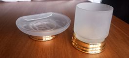 Schönes Badzubehör Set, Glas/Gold Design -Top Zustand!