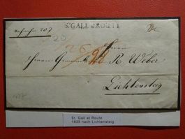 1837, St.GALLEN ROUTEN-Stempel nach LICHTENSTEIG