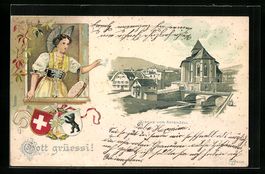 Litho Appenzell, Partie an der Kirche, G