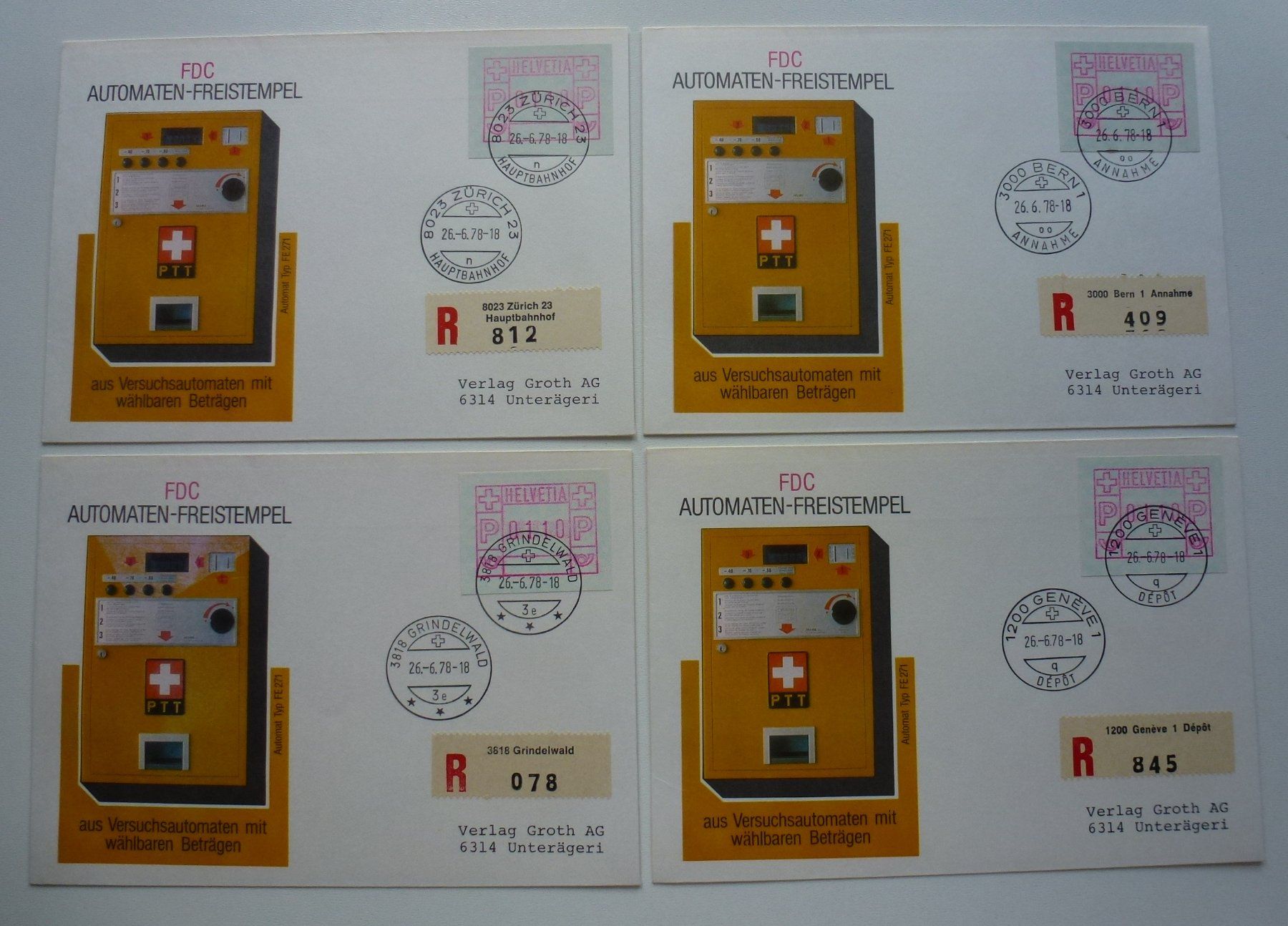 Tutti i francobolli: ATM 1978 ++ 4 FDC Briefe einzeln mit ATM Typ 2 - 26.6.1978 – Usato da Walkringen venduto da Casablanca777