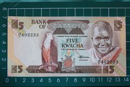 banknote zambia 5 kwacha 1986 -1988