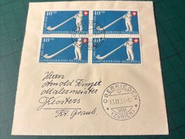 PP 4er auf Briefumschlag 1951. ZNr.54,55. gest.Oberrieden