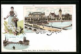 Litho Zürich, Bahnhof und Landesmuseum,