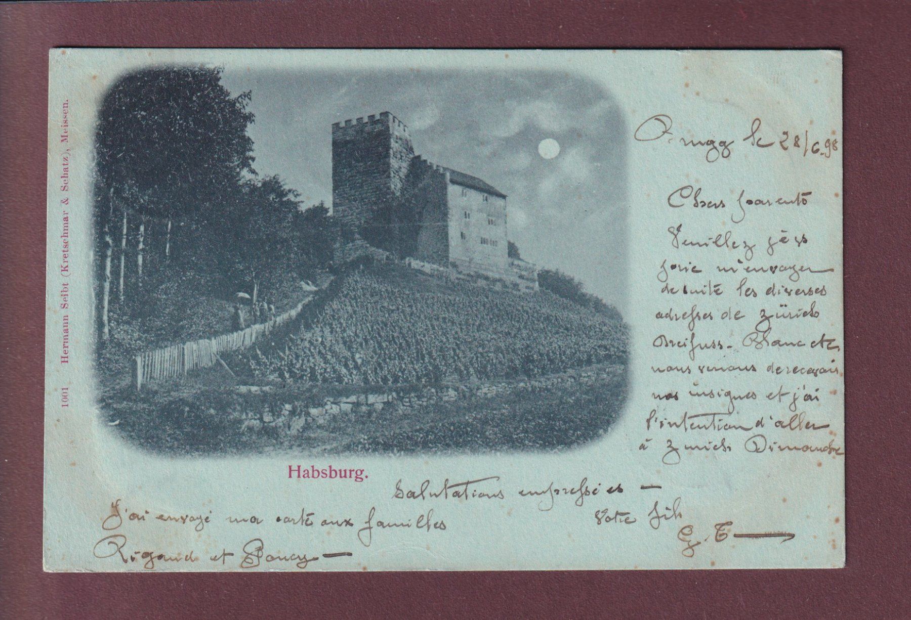 Cartoline postali: SCHLOSS HABSBURG - Mondschein - 1898 – Usato da Pully venduto da nicecards