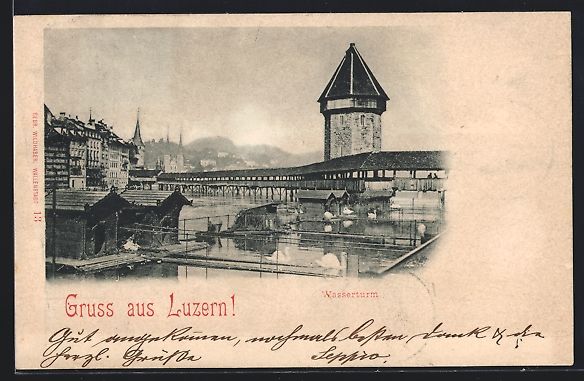 Ansichtskarten: AK Luzern, Wasserturm, 1898 – Gebraucht aus Berlin von bartko-reher
