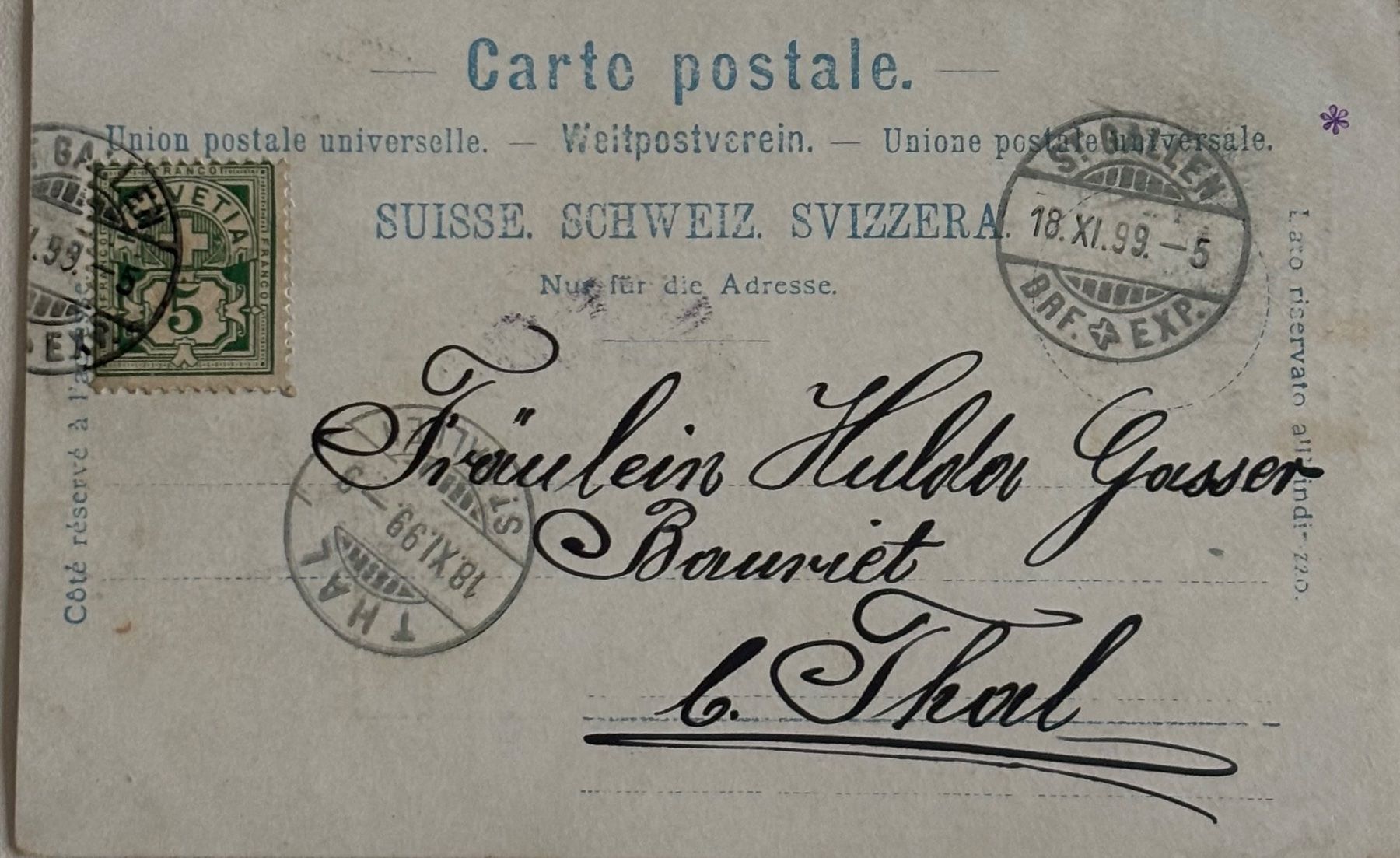 Ansichtskarten: St. Gallen mit Säntis, 1899 – Gebraucht aus Frauenfeld von Merk52 1