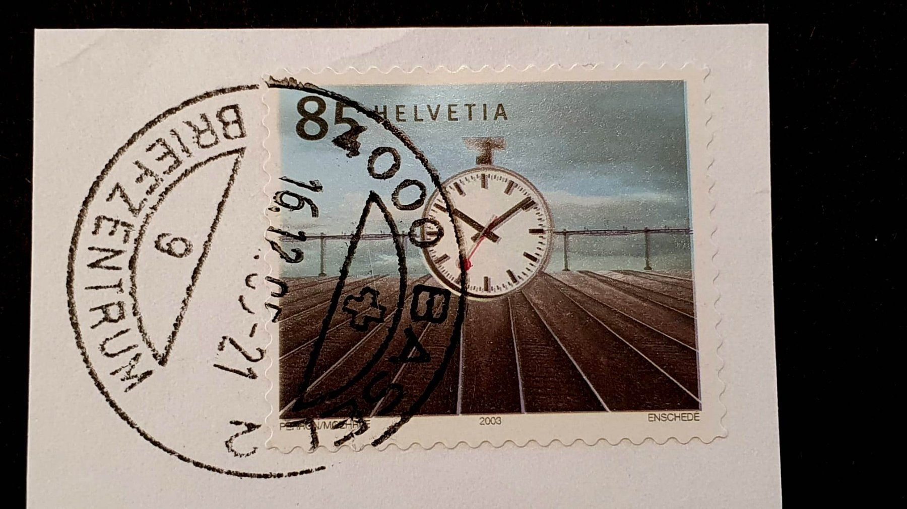 Alle Briefmarken: Abart Bahnhofsuhr 2003 Druckverschiebung / Farbverschiebung – Gebraucht aus Worb von Buespy 2