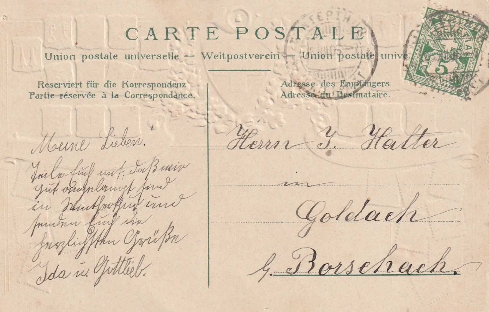 Cartoline postali: Winterthur Stadthaus  Prägekarte – Usato da Rorschacherberg venduto da fratovi2 1