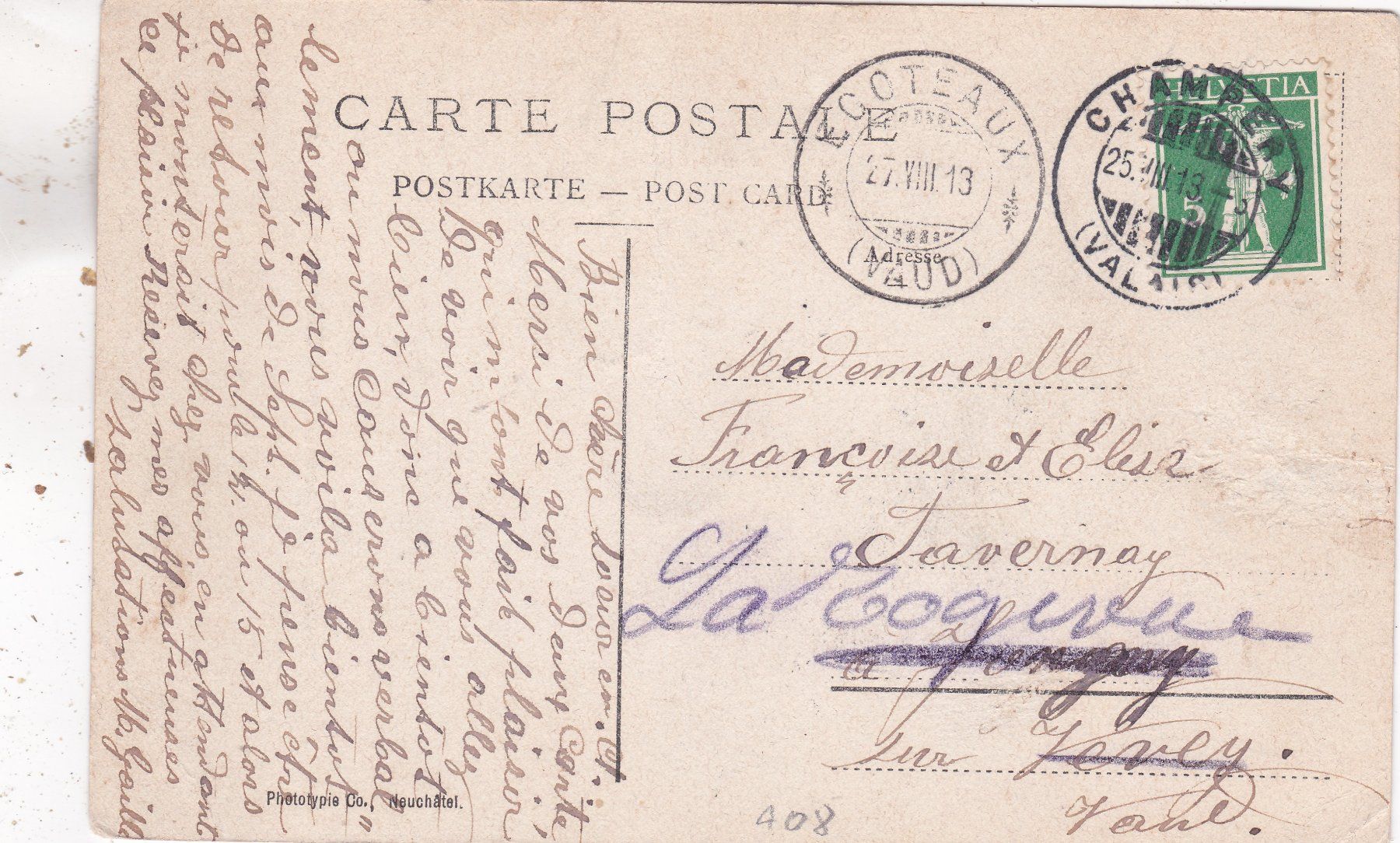 Cartoline postali: Chalets de Bonaveau près Champéry 1913 – Usato da Herisau venduto da Lisegrat2008 1