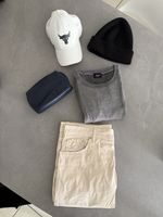 Jacob Cohen Trousers, JOOP Sweater, Black Beanie, White Cap