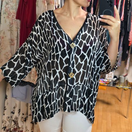 JMP Paris Schicke Sommerbluse, schwarz/weiss Gr. XXL