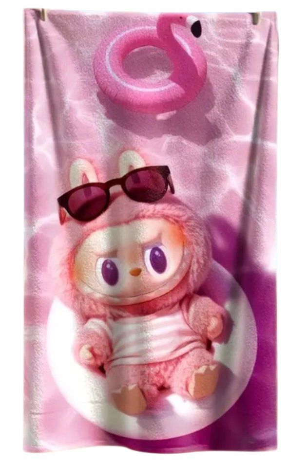 Teli da bagno: Serviette de plage rose labubu – Nuovo e nell'imballaggio originale da St-Imier venduto da goodber
