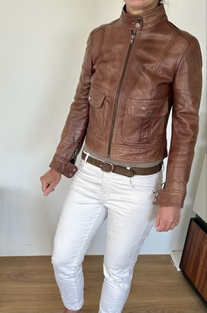 MASSIMO DUTTI LEDERJACKE VINTAGE BIKER GR M COGNAC BRAUN