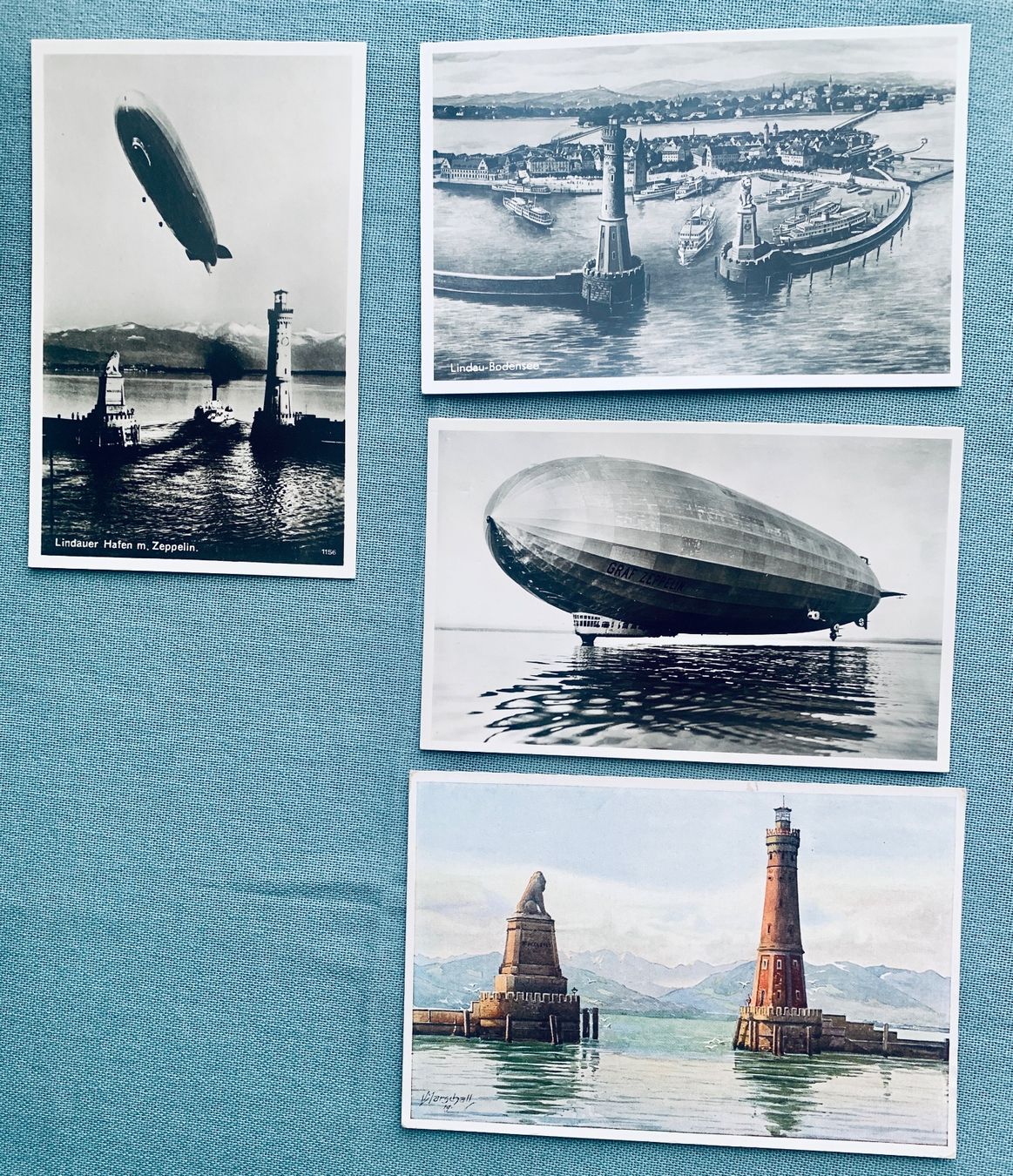 Cartoline postali: 4 historische Postkarten: Lindau Bodensee und Zeppelin – Usato da Bern venduto da Flora.Sonea