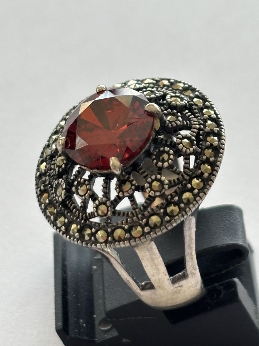 Ringe: Silber Ring 925 mit Granat und Markasiten – Gebraucht aus Langnau am Albis von flusspflege
