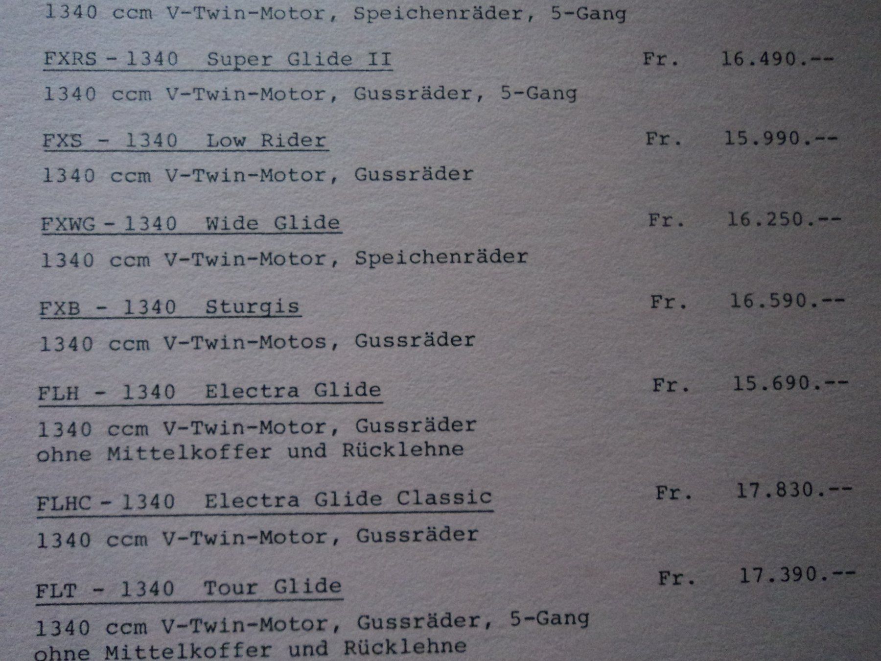 Documents: Prospekt Preisliste Harley Davidson 1982 – D'occasion à Schwarzenburg par modelCARama 1