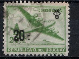 Timbre Uruguay 1950 Avions 20c Vert Clair #462c Obl.