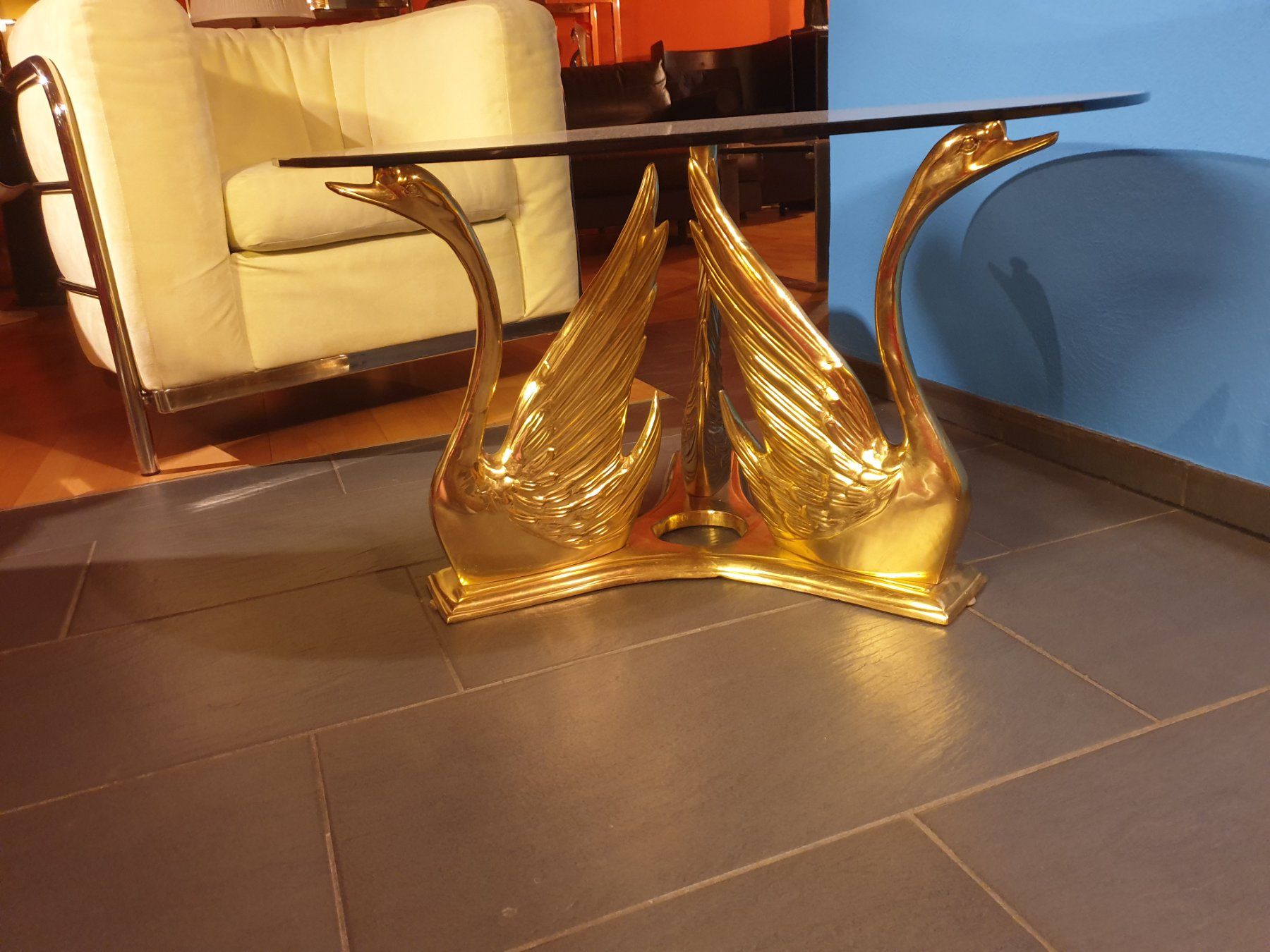 Tische: Art Deco Brass Swan Coffee Table – Gebraucht aus rebstein von spacy73