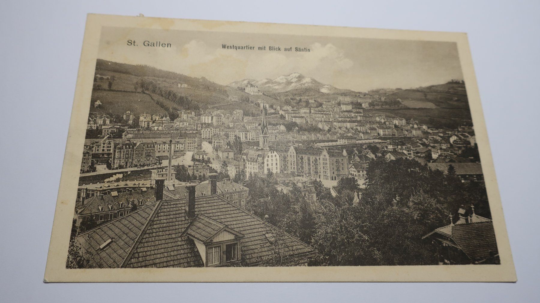 Cartoline postali: St. Gallen Westquartier mit Blick auf Säntis  1915 – Usato da Cormoret venduto da Pascalll2001 1