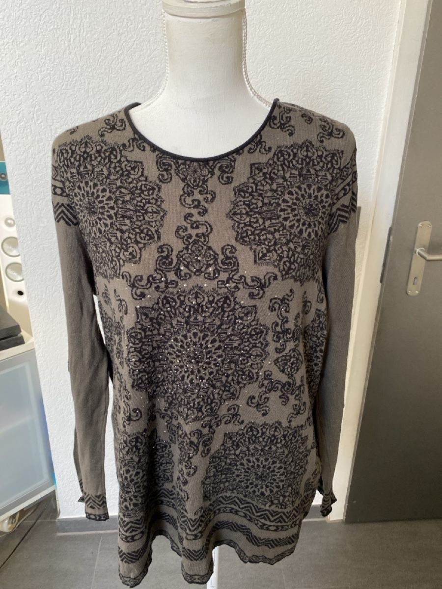 Monari Pulls & Sweat-shirts: Monari Pullover gemustert braun schwarz Grösse 42 – D'occasion à Homberg b. Thun par Homata