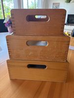 3x Karteikasten aus Holz mit Metall-Trennblättern