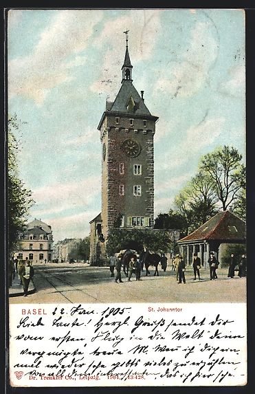 Ansichtskarten: AK Basel, St. Johanntor, 1905 – Gebraucht aus Berlin von bartko-reher