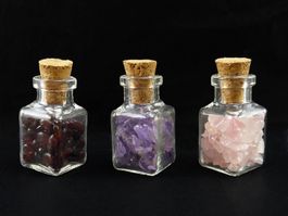 3 Wunschflasche/Flasche Granat, Amethyst, Rosenquarz