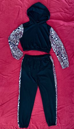 Set Hose und Hoodie schwarz mit Leopardenmuster, Gr L