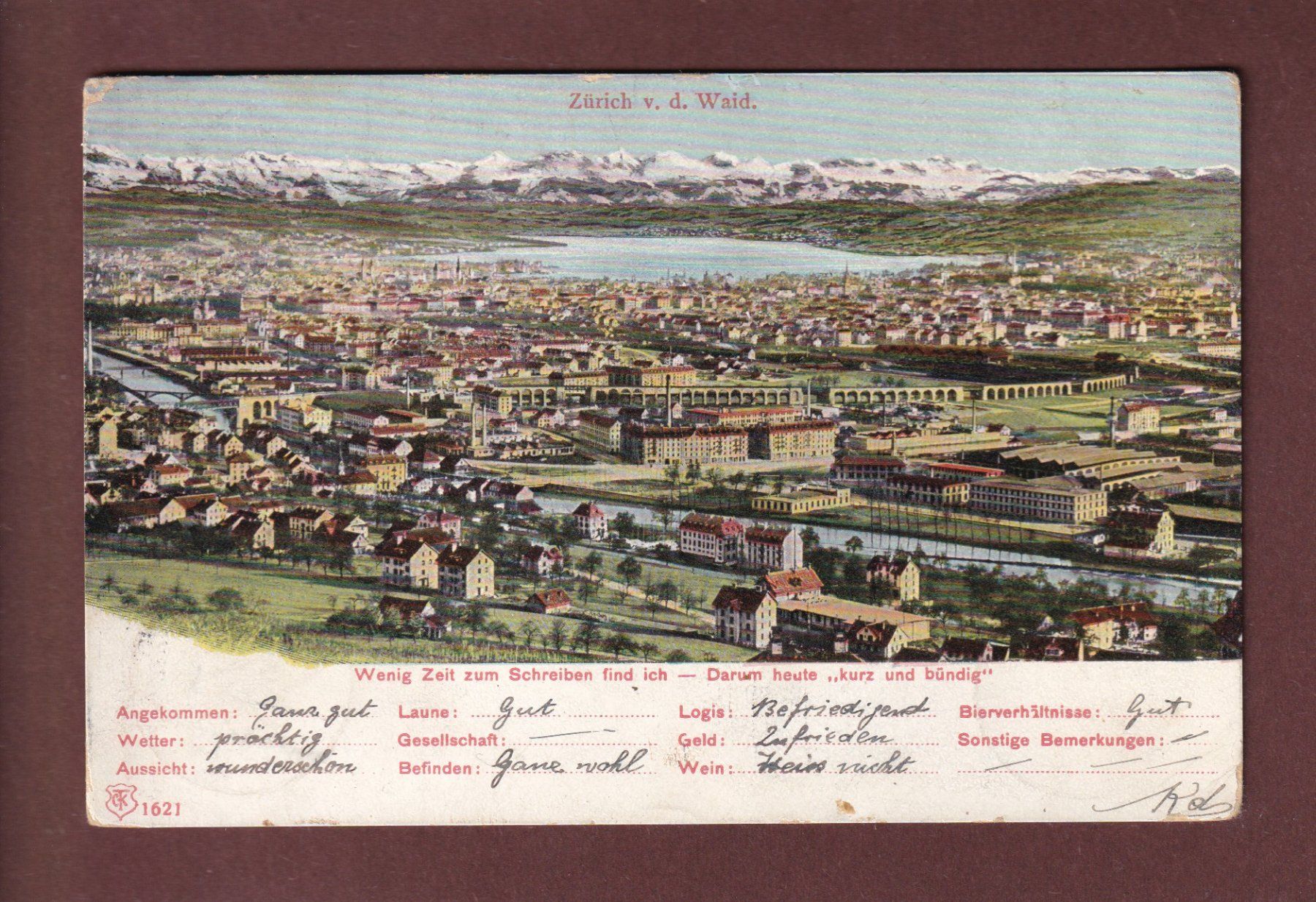 Cartoline postali: ZÜRICH von der Waid - 1905 – Usato da Pully venduto da nicecards-shop