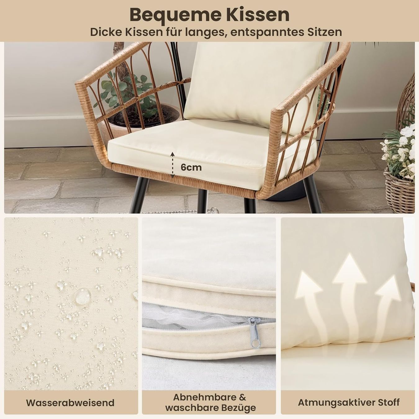 Set di tavolo e panche: 3-teiliges Rattan Balkonmöbel Set – Nuovo e nell'imballaggio originale da Gränichen venduto da omniadeals 5