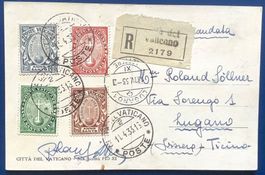 1933 Vatikan Heiliges Jahr Satz auf R-Postkarte Pío XI