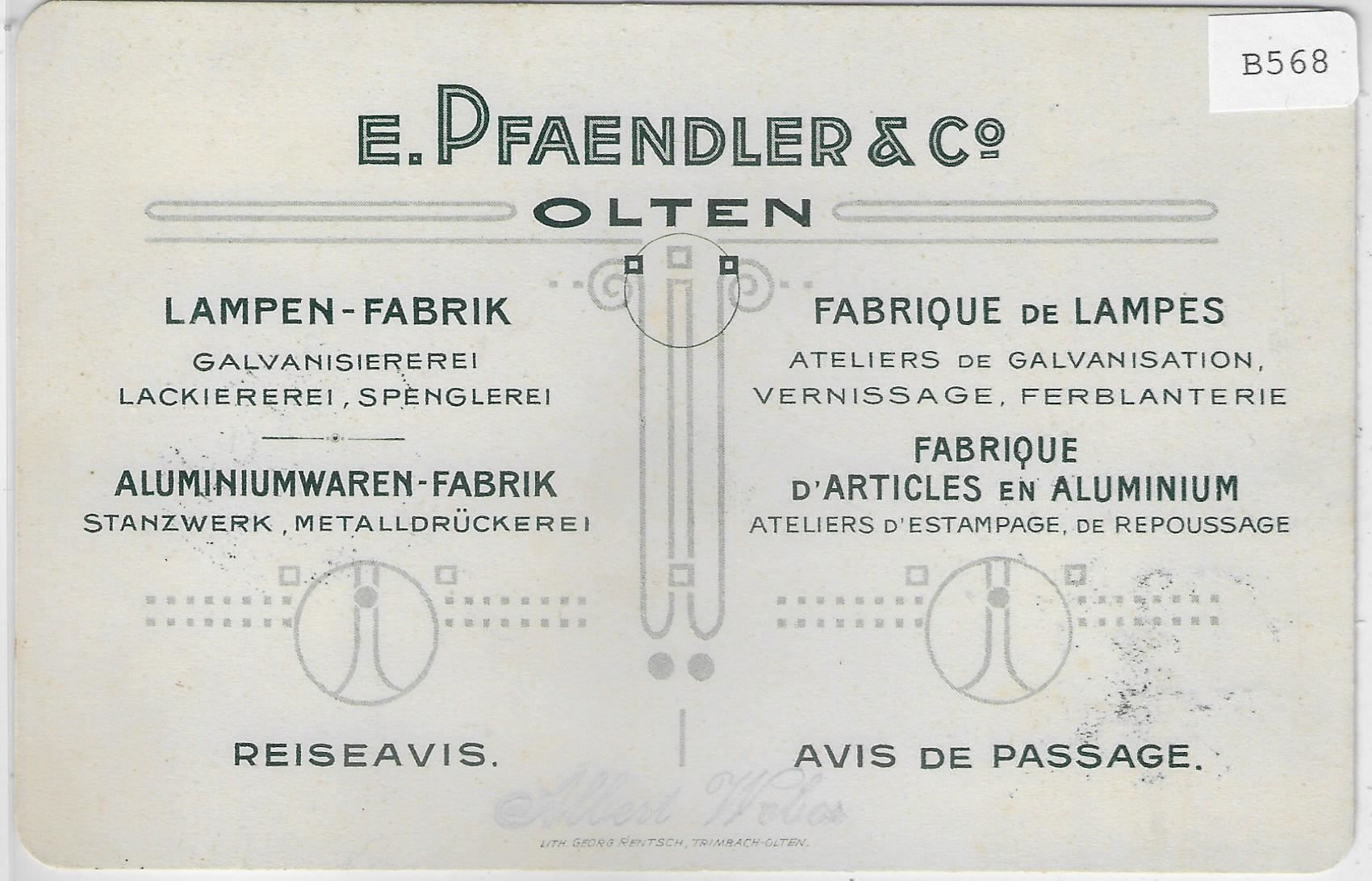 Cartoline postali: Olten 15.VI.14 E. Pfaendler & Co. – Usato da Ettingen venduto da Kartenplanet